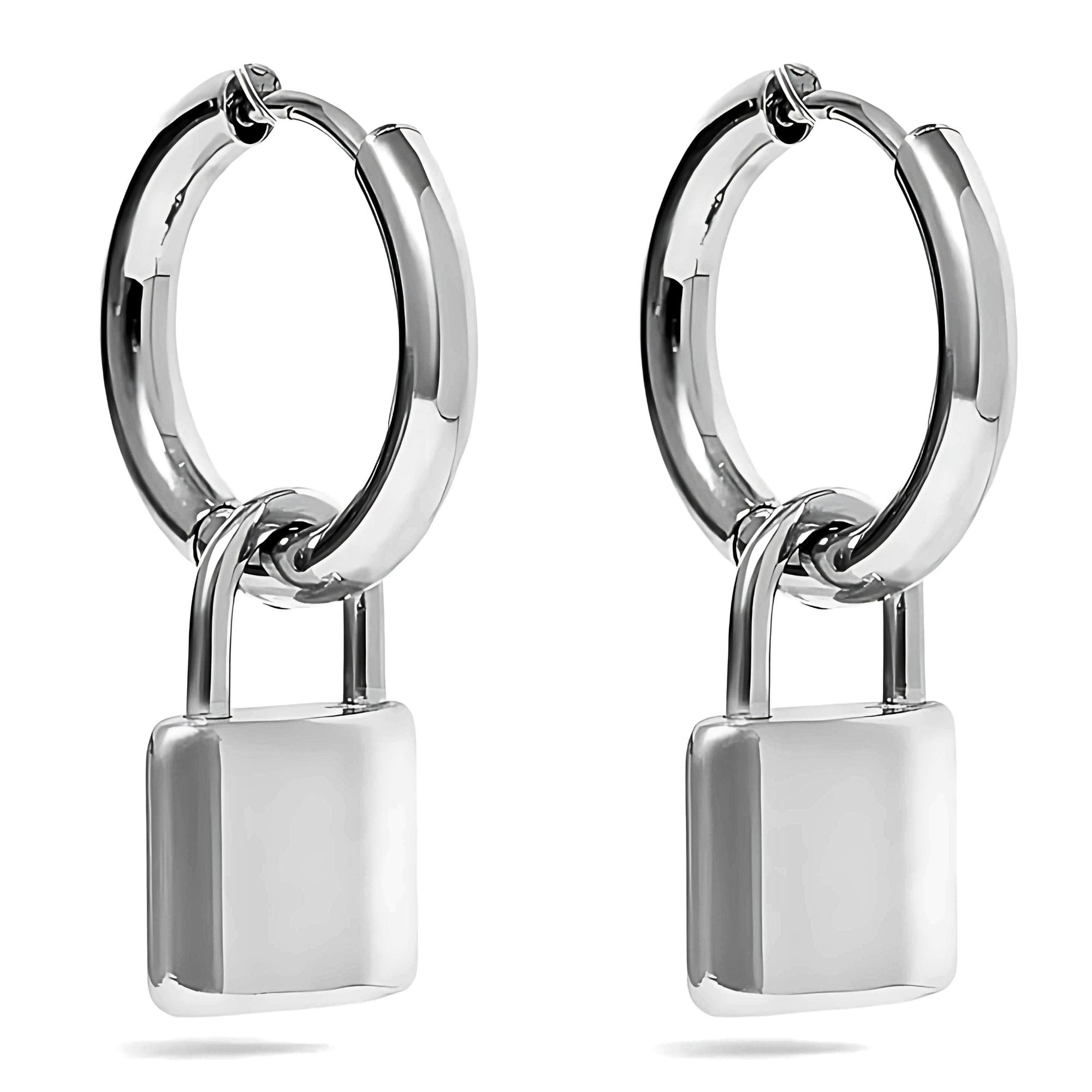 Padlock Dangle Hoop Earrings for Women Gold or Silver Stainless Steel Ginger Lyne Collection