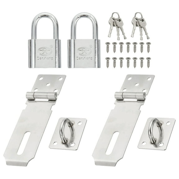 Padlock Hasp Set, 2Pcs 4 Inch Stainless Steel Door Lock Latch Padlock with Keys and Screws Security Door Clasp Hasp for Outdoor Gate Cabinet Storage, Silver