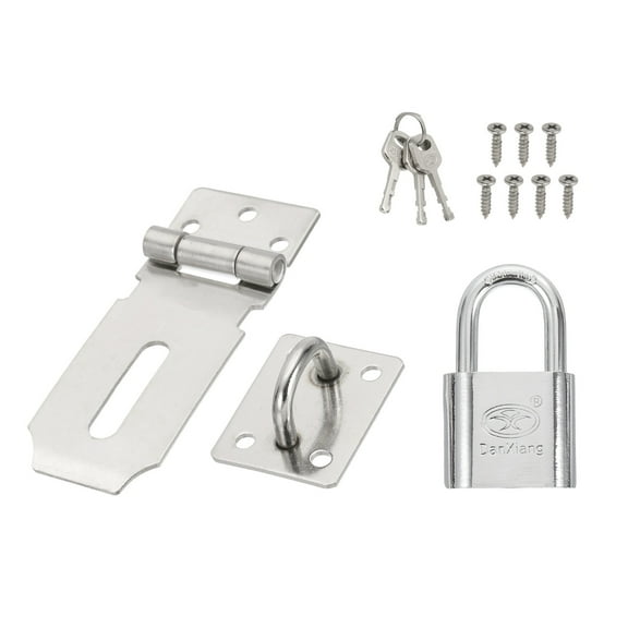 Padlock Hasp Set, 3 Inch Stainless Steel Door Lock Latch Padlock with Keys and Screws Security Door Clasp Hasp for Outdoor Gate Cabinet Storage, Silver