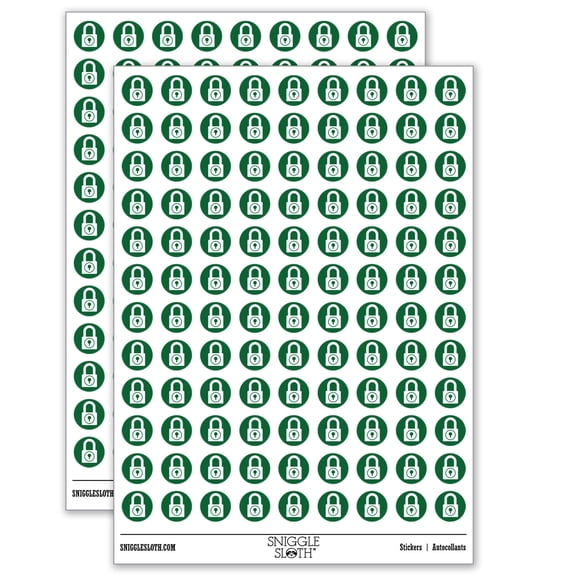 Padlock Locked Keyhole Security Symbol 200+ Round Stickers - Gloss Finish - 0.50" Size - Dark Green