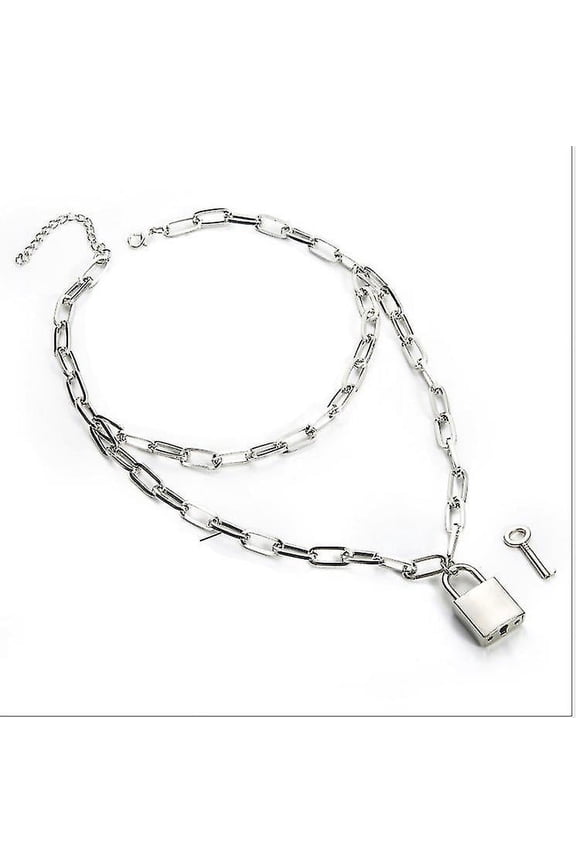 Padlock Necklace Lock Chain For Men Women Personality Punk Hip Hop Fashion Lock Double Thick Chain Sweater Chain
