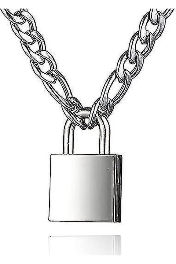 Padlock Necklace Stainless Steel Lock Chain For Men Women Silver Wxt
