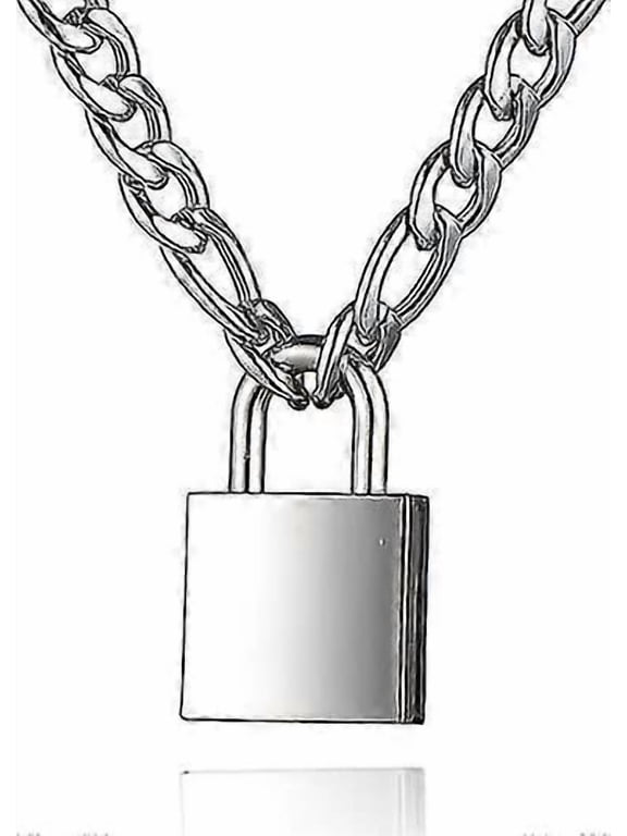 Padlock Necklace Stainless Steel Lock Chain For Men Women Silver