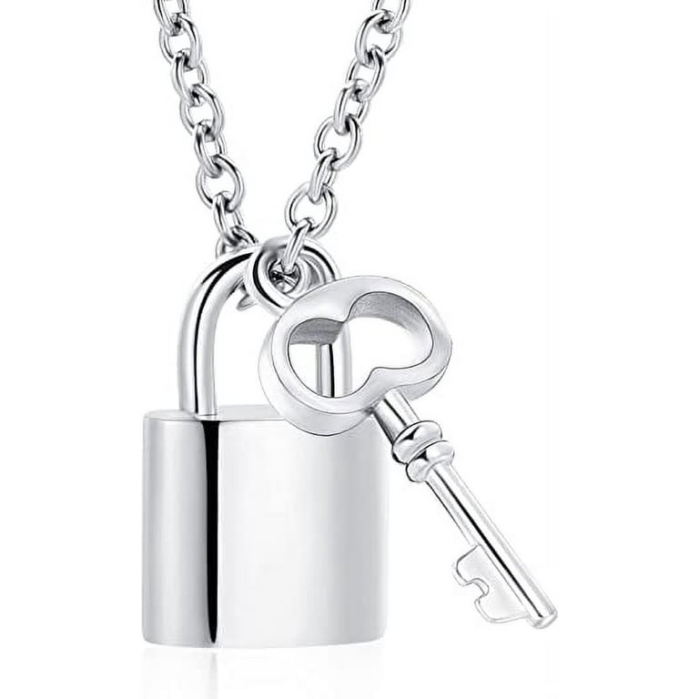 Padlock Necklace Stainless Steel Lock Chain for Men Women Cremation Jewelry  for Ashes Urn Necklace Keepsake Memorial Punk Lock Pendant Ashes Holder 