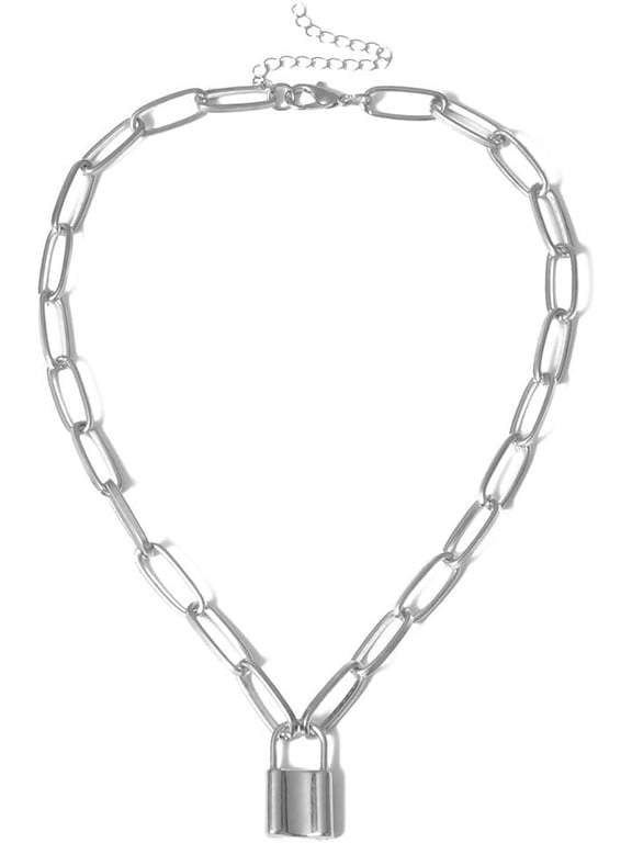 Padlock Pendant Necklace Charm Silver Cuban Link Chain Gothic Long Chain Choker For Men Women Metal Padlock Chain