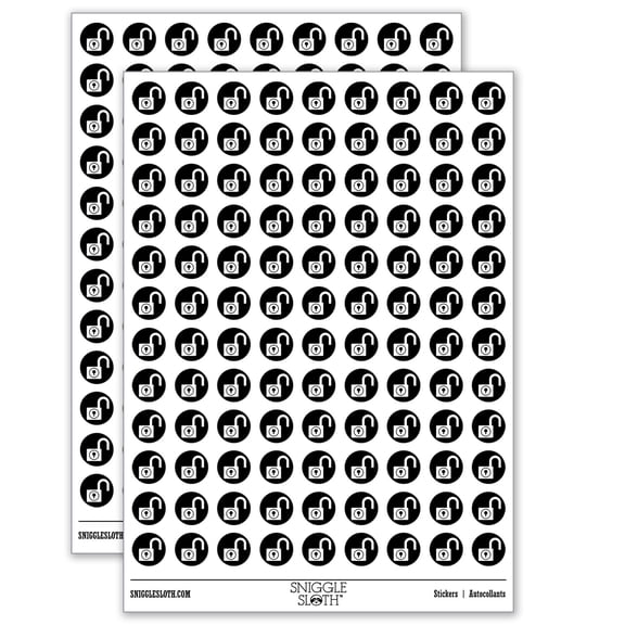Padlock Unlocked Keyhole Security Symbol 200+ Round Stickers - Gloss Finish - 0.50" Size - Black