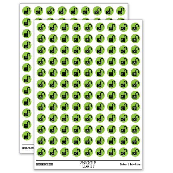 Padlock Unlocked Keyhole Security Symbol 200+ Round Stickers - Gloss Finish - 0.50" Size - Light Green