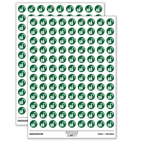 Padlock Unlocked Keyhole Security Symbol 200+ Round Stickers - Matte Finish - 0.50" Size - Dark Green