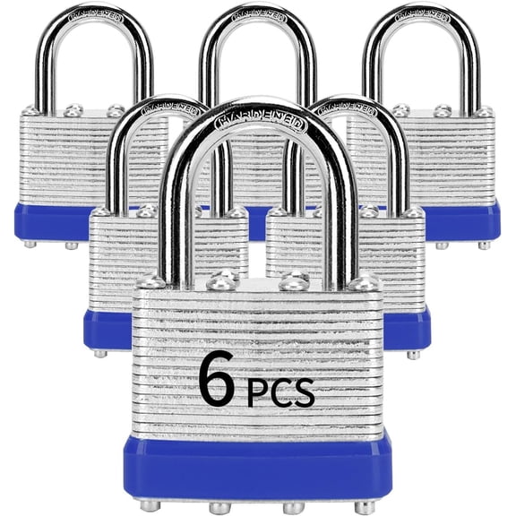 Padlocks with Same Key, 6 count Laminated Keyed Padlock (1-9/16", 40mm), Keyed Alike Locks, Normal Shackle, for Storage Locker, Hasp Latch, Toolbox, Sheds
