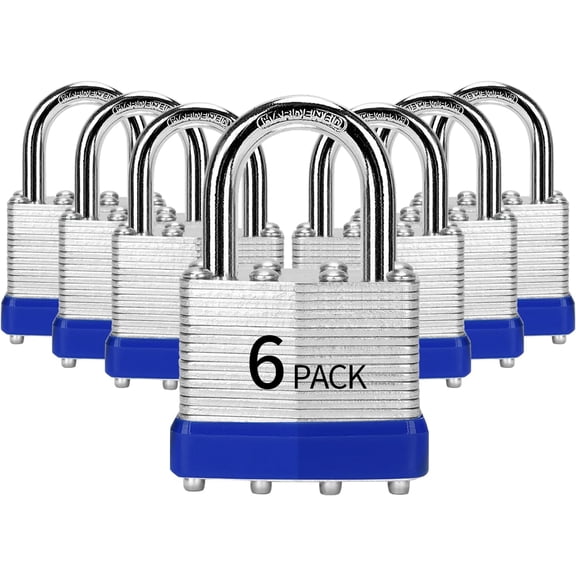 Padlocks Keyed Alike, of 6, Laminated Keyed Lock (1-9/16", 40mm), Padlocks with Same Key, Normal Shackle, for Toolbox, Locker & StorageUnit or