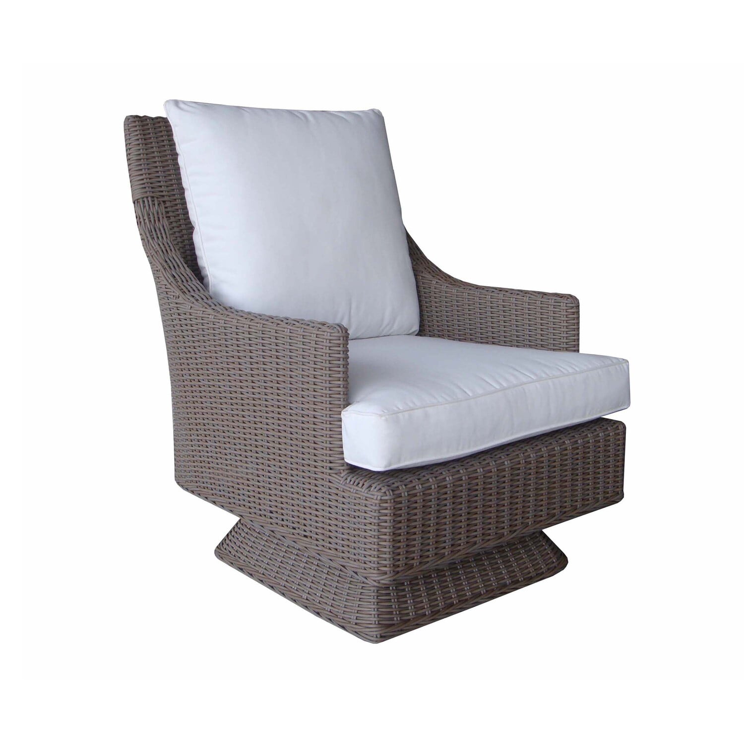 Gray Wicker Outdoor Dining Chair with White Cushions