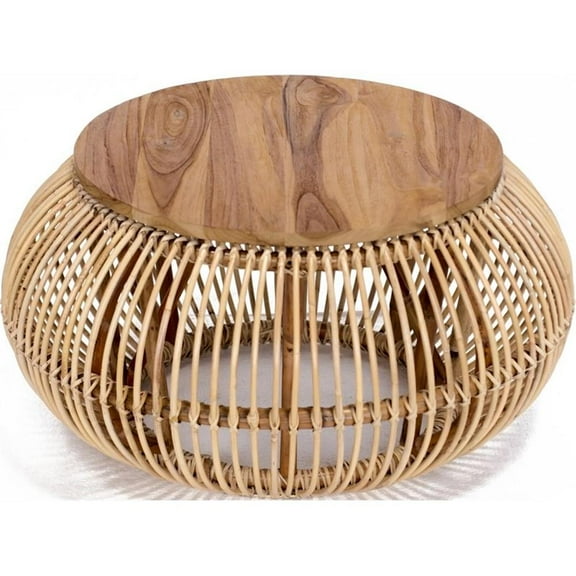 Padma's Plantation Edgewater Wood Coffee Table in Natural Rattan