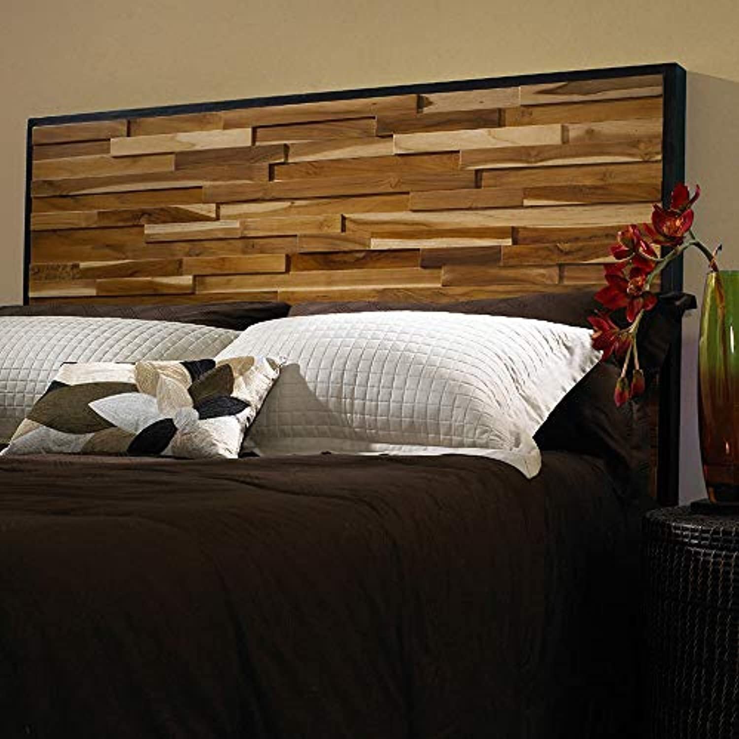 Teak Wood Cushion Back Modern Bed Headboard