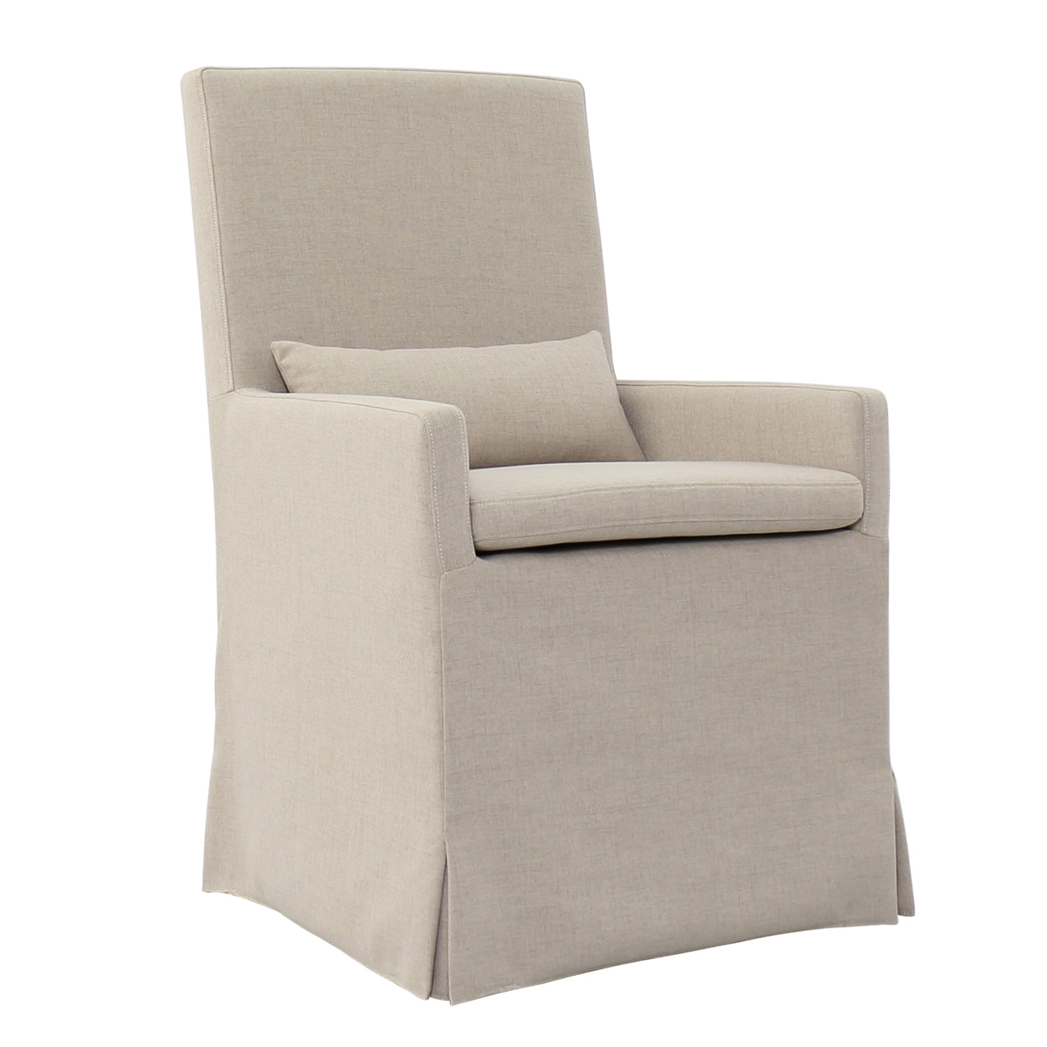 Brushed Linen White Birchwood Arm Chair with Lumbar Pillow