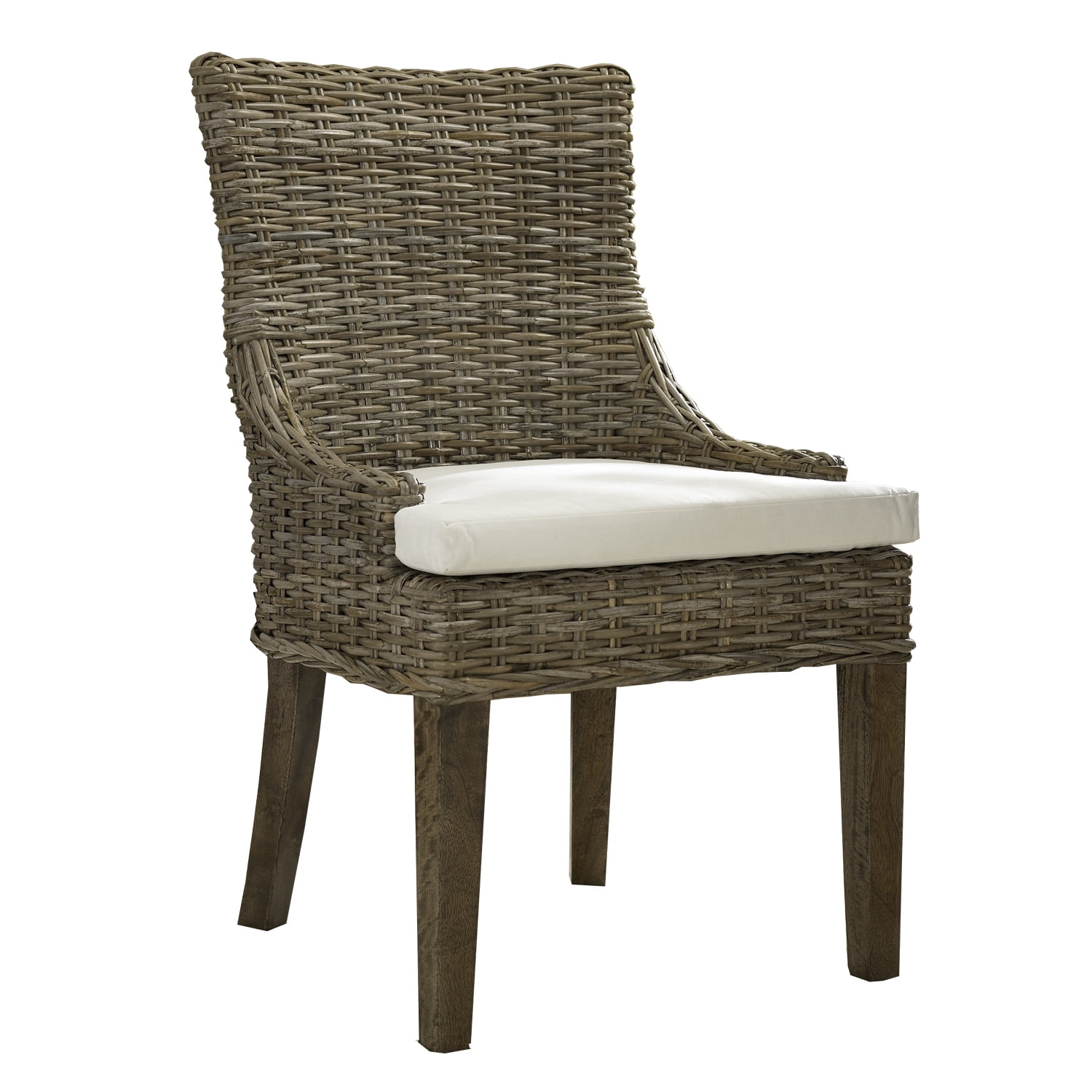 Set of 2 Alfresco Hand-Woven Kubu Rattan Dining Chairs with Gray Cushions