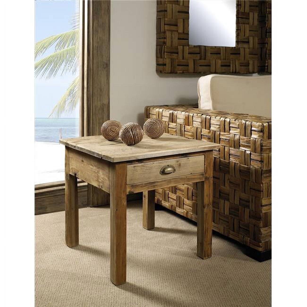 Salvaged Pine Wood Square End Table with Drawer