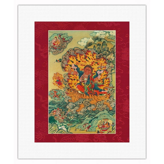 Padmasambhava as Dorje Drolo - Tantric Buddhist Mystic - Vintage Tibetan Thangka Buddhist Painting - Tibet, 18th Century - Fine Art Rolled Canvas Print 11in x 14in