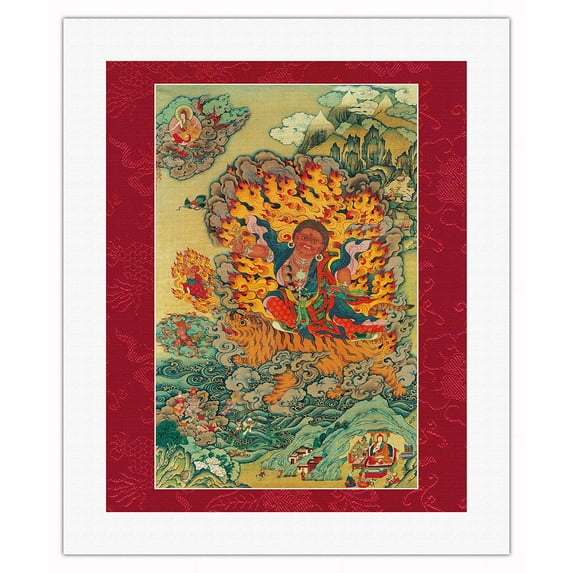 Padmasambhava as Dorje Drolo - Tantric Buddhist Mystic - Vintage Tibetan Thangka Buddhist Painting - Tibet, 18th Century - Fine Art Rolled Canvas Print 16in x 20in