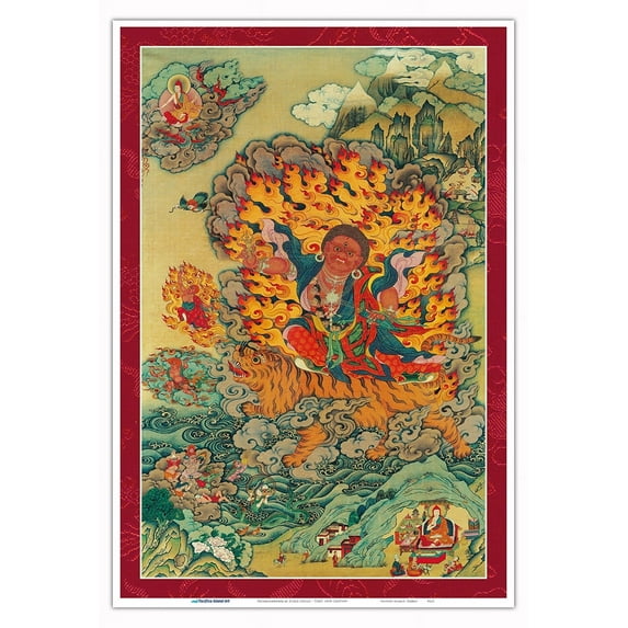 Padmasambhava as Dorje Drolo - Tantric Buddhist Mystic - Vintage Tibetan Thangka Buddhist Painting - Tibet, 18th Century - Master Art Print (Unframed) 13in x 19in
