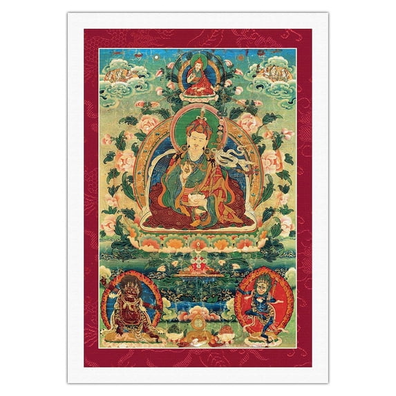 Padmasambhava (Guru Rinpoche) - Tantric Buddhist Mystic - Vintage Tibetan Thangka Buddhist Painting - Tibet, 13th Century - Fine Art Rolled Canvas Print 27in x 40in