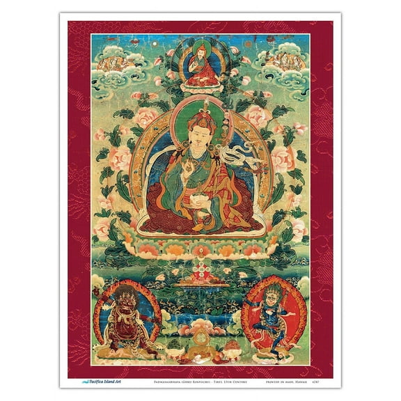 Padmasambhava (Guru Rinpoche) - Tantric Buddhist Mystic - Vintage Tibetan Thangka Buddhist Painting - Tibet, 13th Century - Master Art Print (Unframed) 9in x 12in