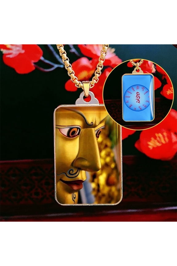 Padmasambhava Pendant Necklace Guru Rinpoche Mantra Tangka Amulet Unisex Tibetan Buddhist Jewelry Long Chain Accessory