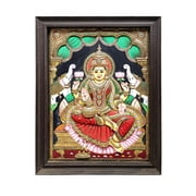 Padmasana Gajalakshmi Tanjore Painting | Teakwood Frame | Handmade | Made In India - TANJORE PAINTIN