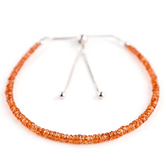 Padparadscha Sapphire 3-3.5mm Rondelle Shape Faceted Cut Beads 7 inch Adjustable Silver Plated Clasp Bracelet for men, women, unisex. Link Chain Stacking Bracelet.|LINK_05238