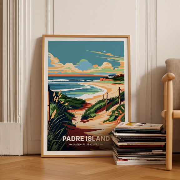 Padre Island Texas Coastal Beach Scene Wall Art, Unframed Paper Poster 24x36in