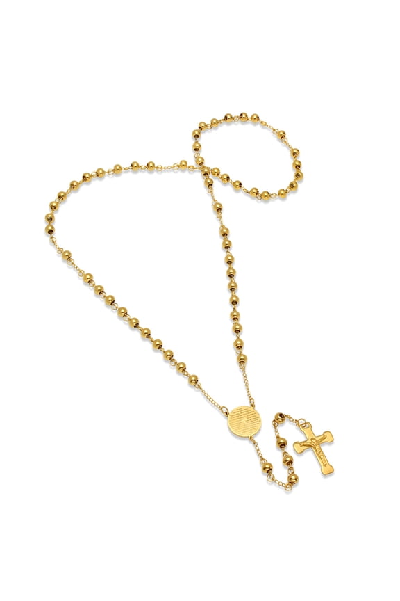 Padre Nuestro Rosary Necklace 18K Gold Plated Stainless Steel