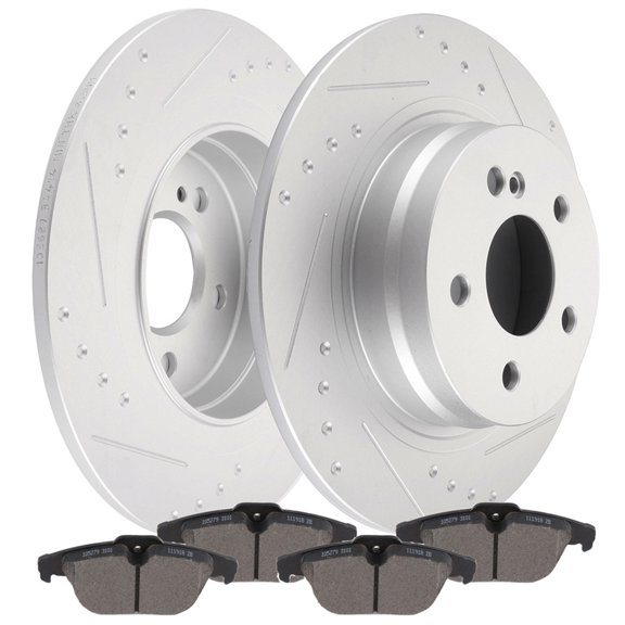 Pads and Rotors Kits, SCITOO Brake Kits Suitable for Mercedes-Benz C250 C300 GLK250 GLK350,Rear Slotted Dics Rotors Ceramic Brake Pads