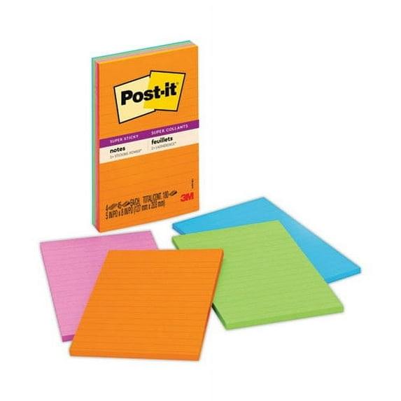 Pads in Energy Boost Collection Colors, Note Ruled, 5" x 8", 45 Sheets/Pad, 4 Pads/Pack | Bundle of 2 Packs