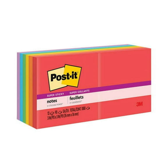 Pads in Playful Primary Collection Colors, 3" x 3", 90 Sheets/Pad, 12 Pads/Pack | Bundle of 2 Packs