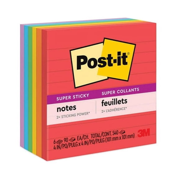 Pads in Playful Primary Collection Colors, Note Ruled, 4" x 4", 90 Sheets/Pad, 6 Pads/Pack | Bundle of 2 Packs