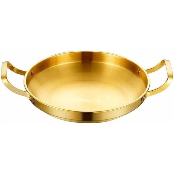 Paella Pan Gold Skillet Pan Stainless Steel 10.2 inch 26cm Dinner Server Pan