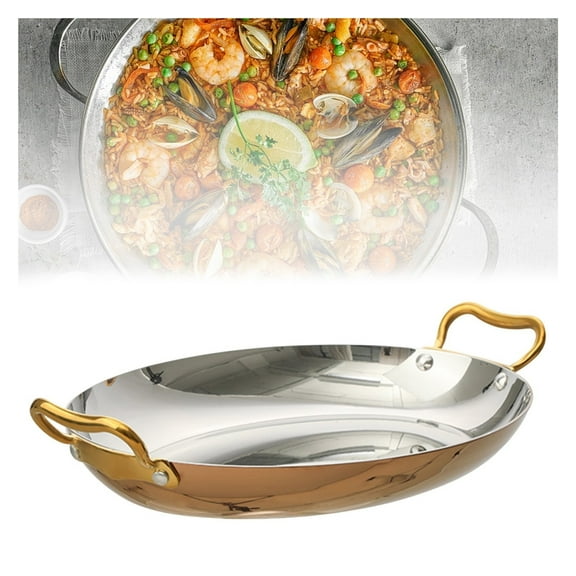 Paella pan made of stainless steel, with double handle, non-stick omelette pan for grill, gas stove, electric stove and induction