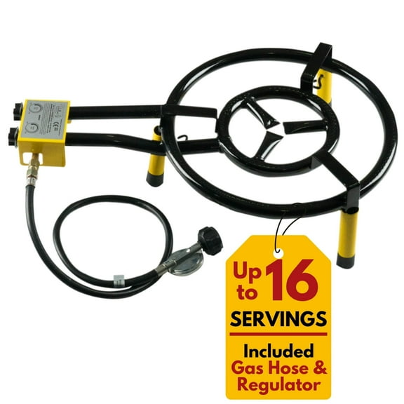 Paella Burner and Stand Set 16 Inch Dual Ring Propane Burner Outdoor Stove with Table Top Stand & Regulator, Portable Gas Cooker Wok Burner for Camping, Crawfish Boil Cooking Outdoor Paellera