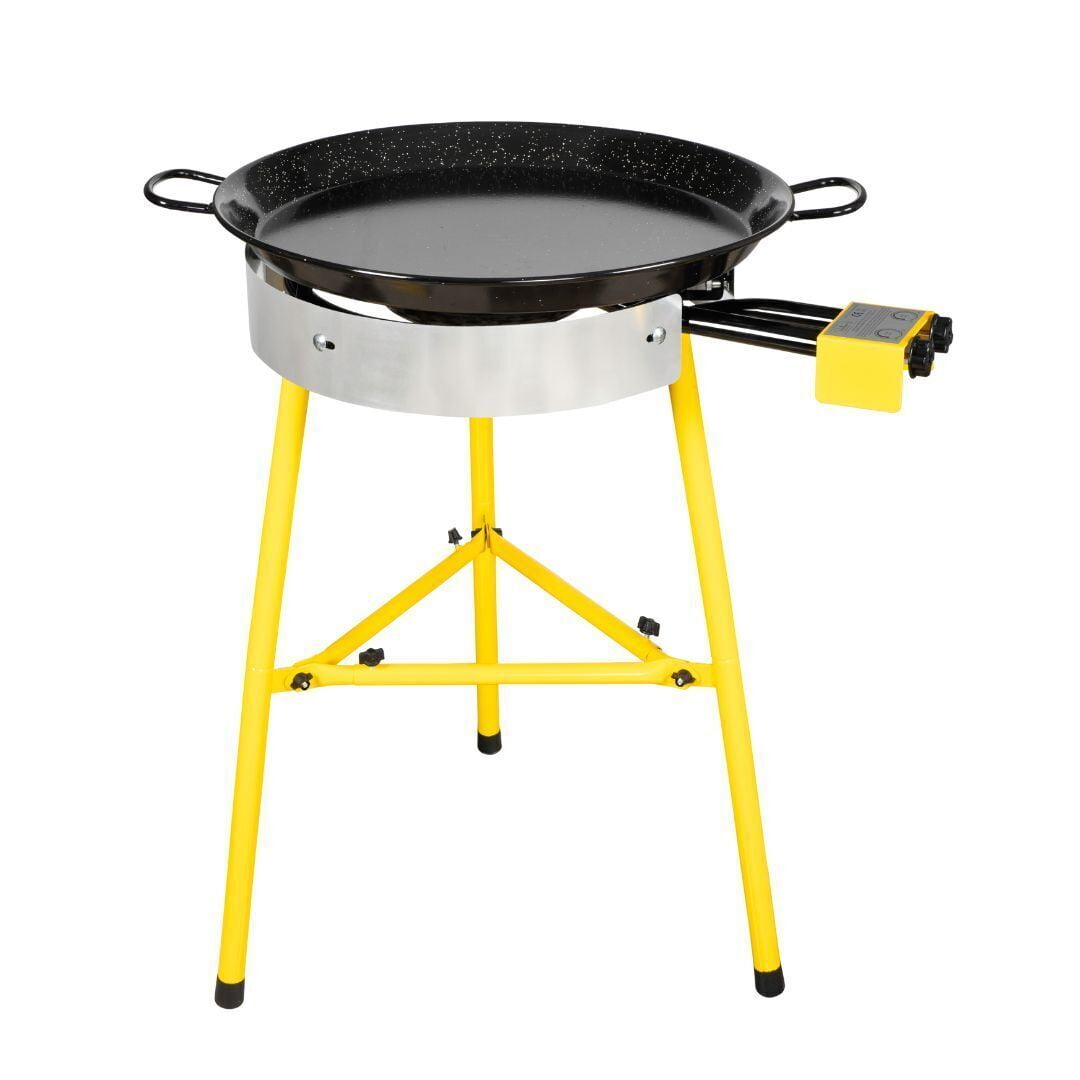 22-Inch Black and Yellow Dual Burner Paella Pan Set