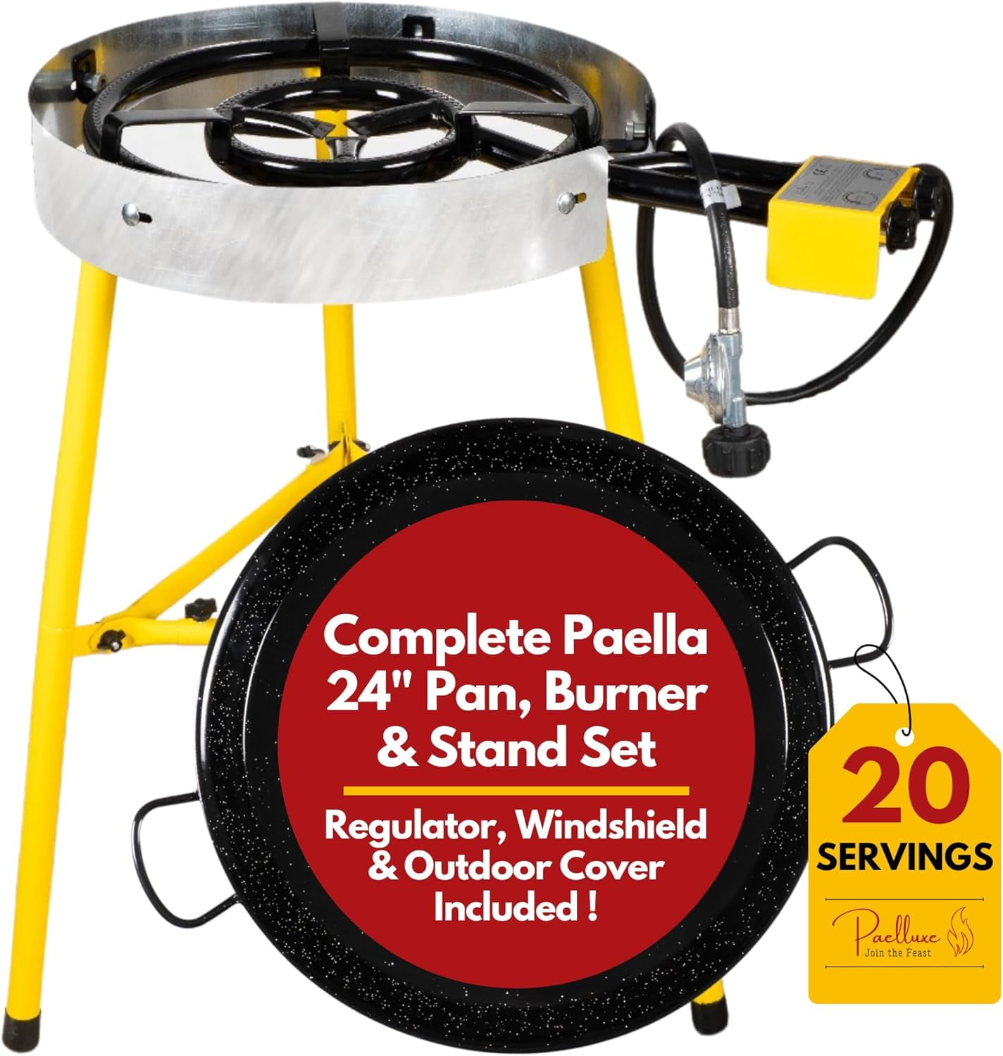 Paelluxe 24-Inch Yellow Steel Dual Burner Paella Pan Set