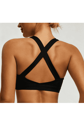Paemity Sports Bras for Women, High Support Strappy Padded Fitness Workout Top Criss Cross Back Yoga Sports Bra, Black