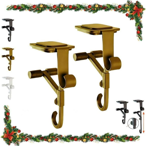 Paeose Fireplace Stocking and Garland Hanger, Adjustable Heavy Duty No Drill Hangers Mantle Hooks Christmas Decoration for Mantels up to 5 Thick Wreaths 2 in 1 Mantel Holders with 2 Hooks(Gold,4)