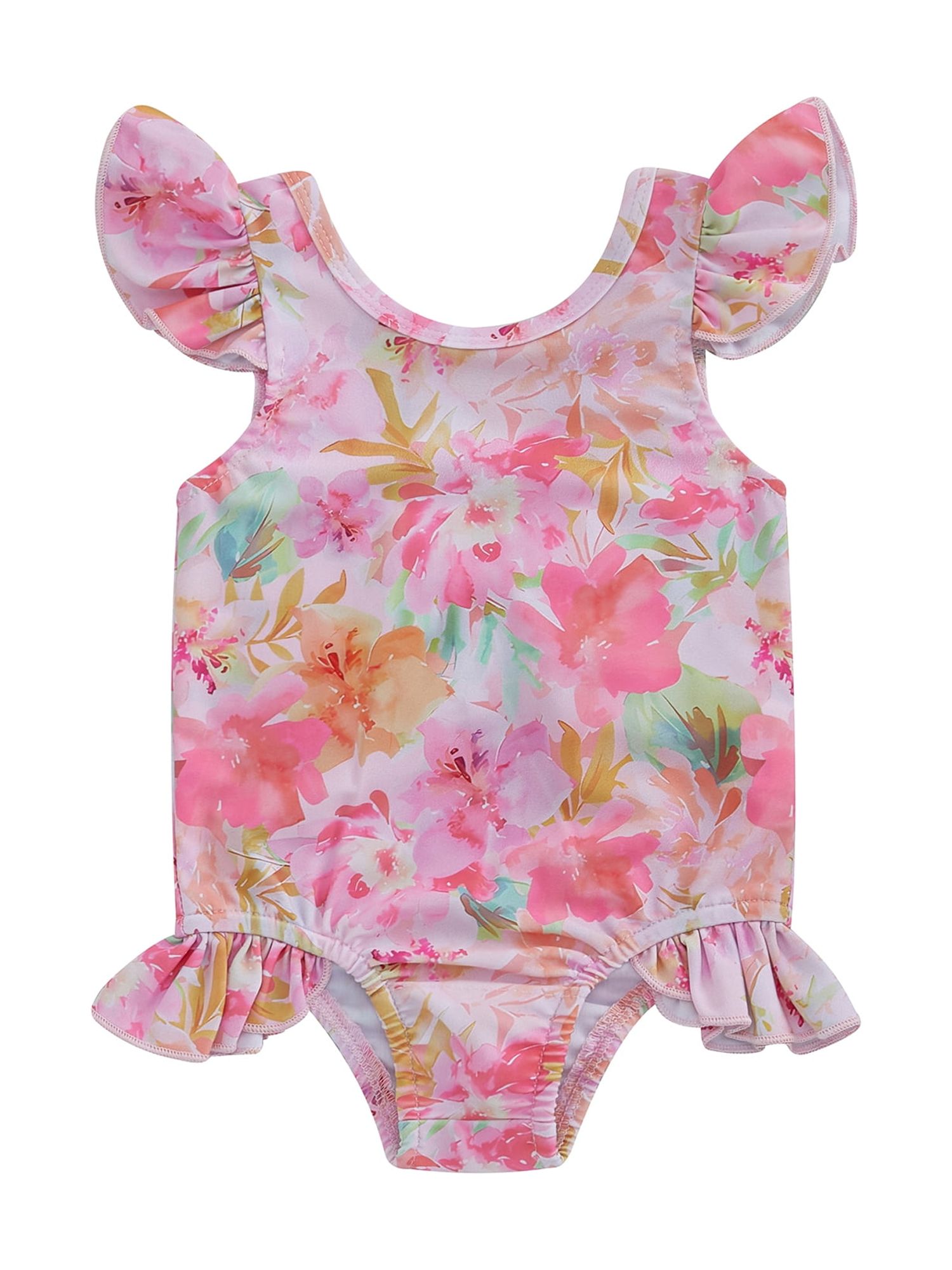 PaerPade Baby Girls Rash Guard Swimsuit Floral Pattern Flying Sleeve ...