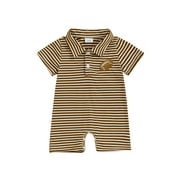 PaerPade Baby Toddler Boy Romper 3 6 12 18 Months Summer Short Sleeve Lapel Collar Button Front Football Embroidery Jumpsuit Newborn Playsuit