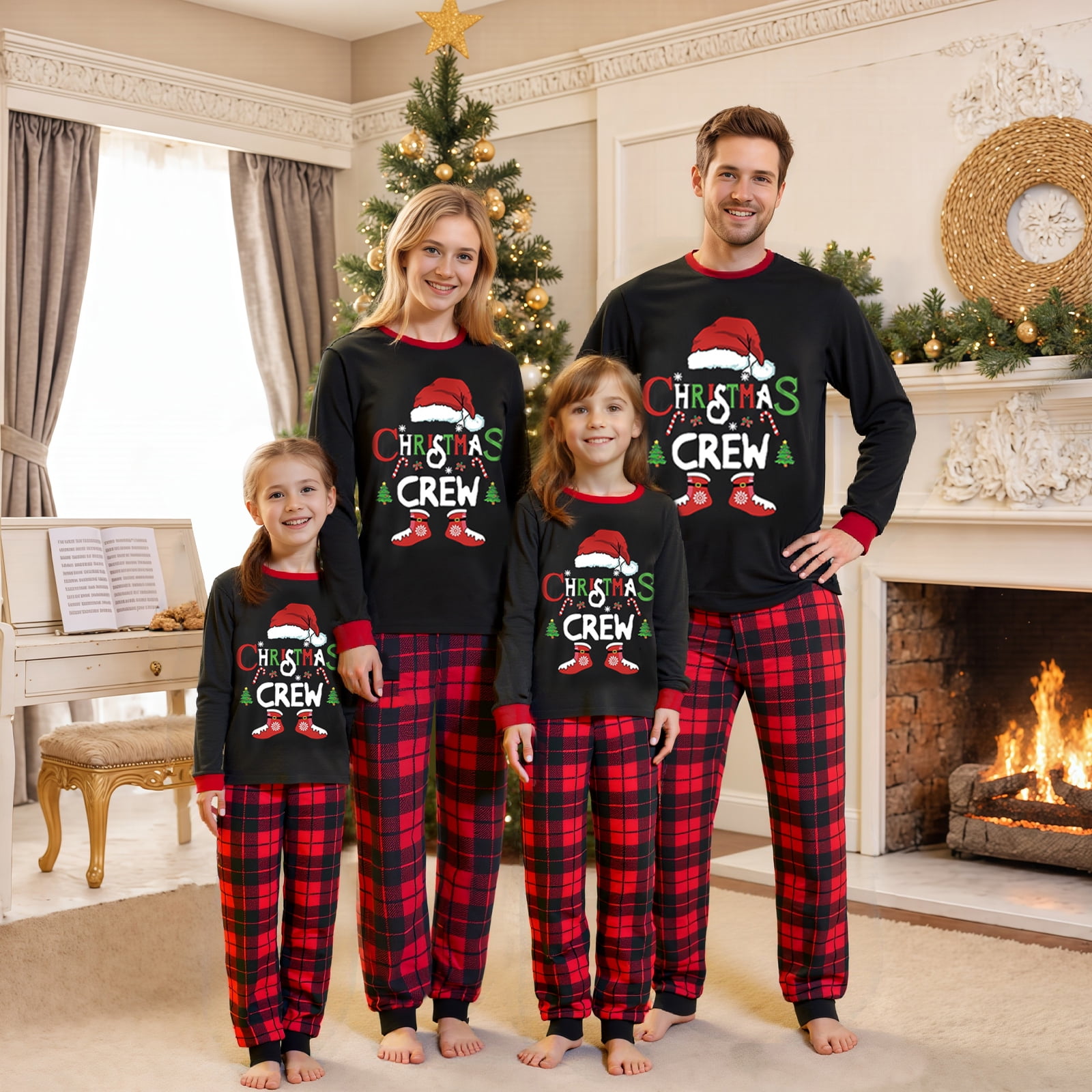 PaerPade Christmas Family Pajamas Matching Set Long Sleeve Letters ...