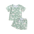thumbnail image 1 of PaerPade Toddler Baby Girl Summer 2 Piece Shorts Set, 0 6 12 18 24 Months 2T 3T Round Neck Short Sleeve Daisy Print Tops and Elastic Waist Shorts Infant Clothes Outfits, 1 of 9
