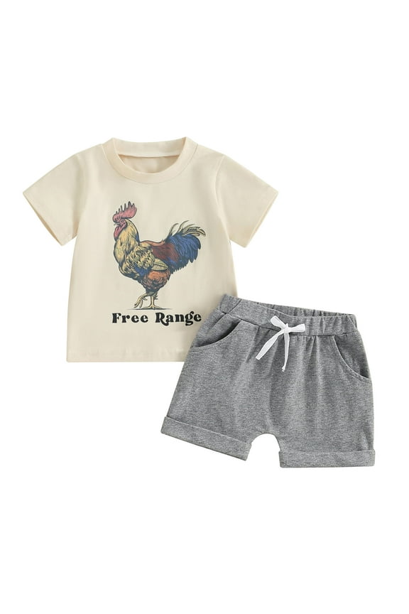 Toddler Boy's Short Sleeve Rooster Print T Shirt Shorts Outfit Set