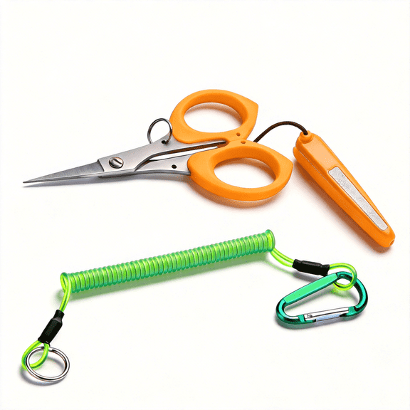 Stainless Steel Serrated Edge Braided Line Fishing Scissor with Safety Cover,Lanyard,High Precision Tips, Ergonomic Handle