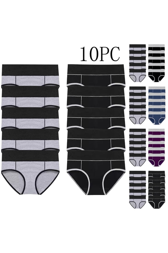 10 PC Cotton Underwear for Women Plus Size High Waisted Seamless Panties Color Block Soft Cozy Stretchy Hipster Briefs Gray 3XL