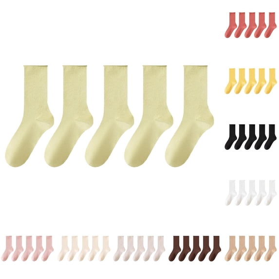 Pafei Tyugd 5 Pairs Cotton Socks for Women Summer Casual Crew Socks Solid Color Socks