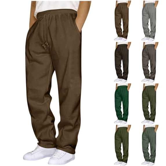 Pafei Tyugd Athletic Pants for Men with Pockets Casual Drawstring Elastic Waisted Workout Pants Cozy Loose Straight Leg Pants for Active Outdoor Brown L